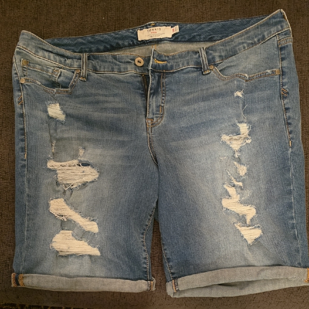 Torrid Light Blue Distressed Denim Shorts